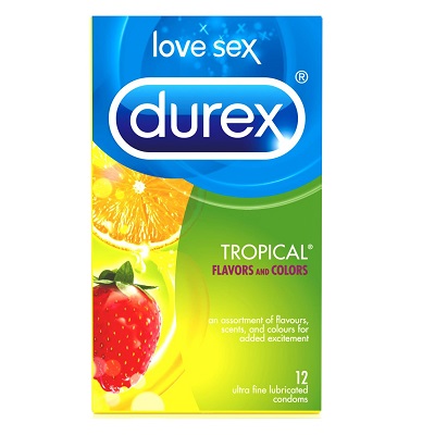 Durex Tropical Color Lubricated Condoms, 12 pk